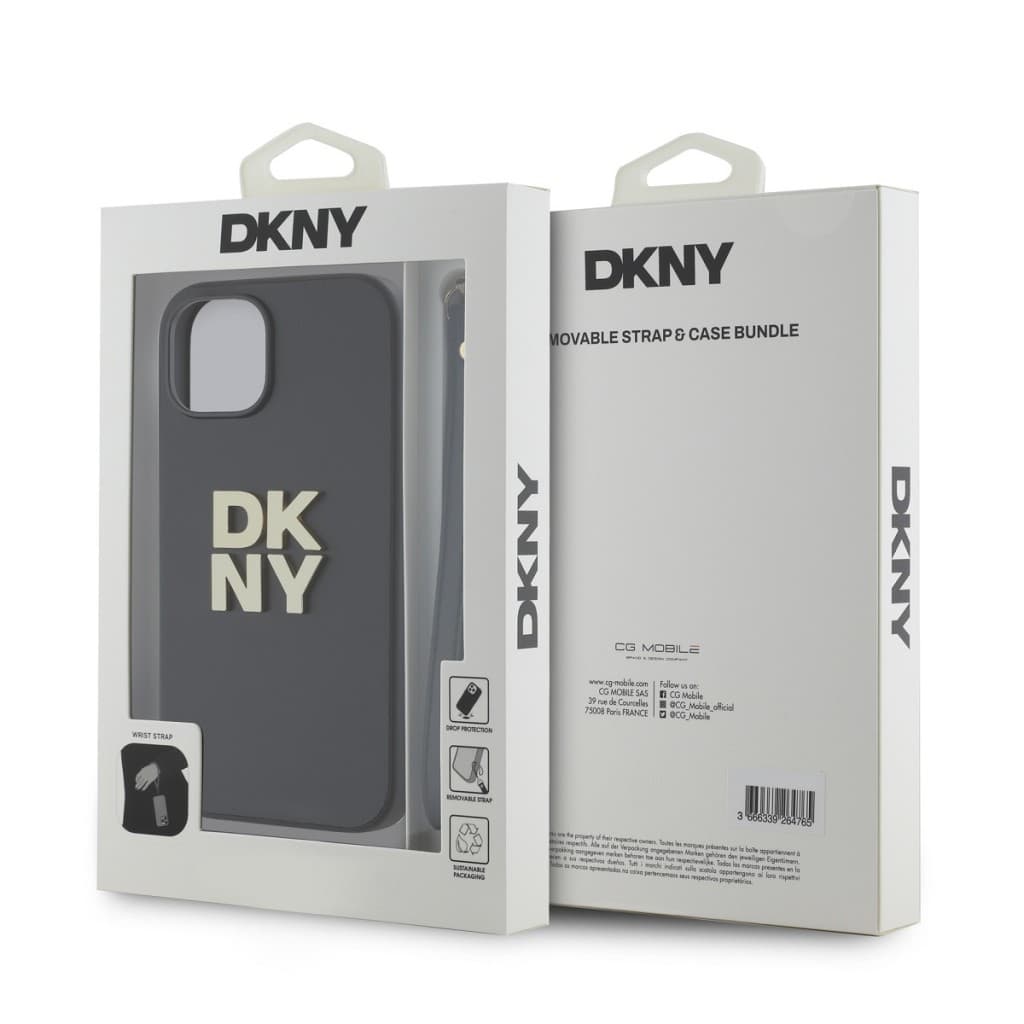 Zadní Kryt DKNY PU Leather Stack Logo Wrist Strap pro iPhone 13 černý - náhled 5