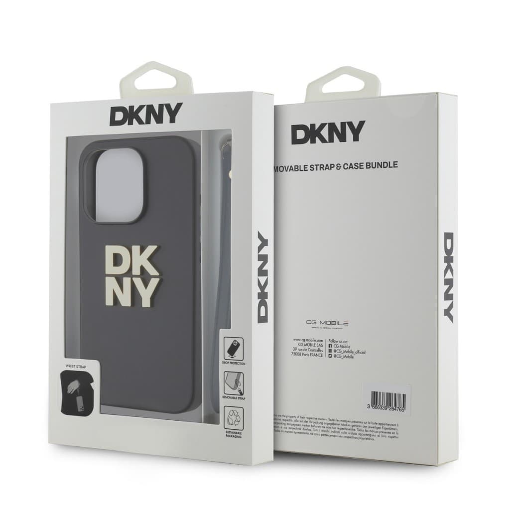 Zadní Kryt DKNY PU Leather Stack Logo Wrist Strap pro iPhone 14 Pro Black - náhled 5