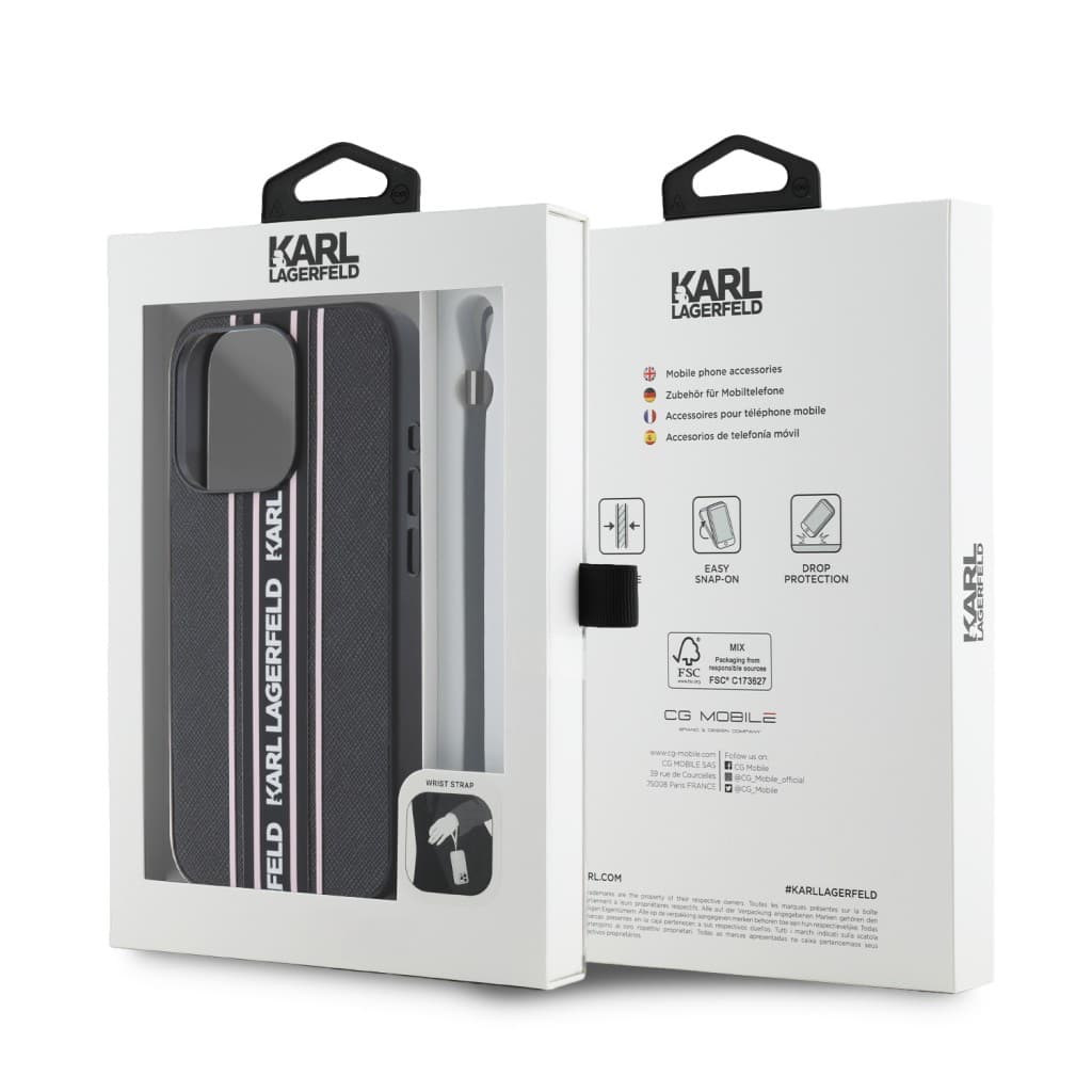 Karl Lagerfeld PU Saffiano Athleisure Stripe and Strap Zadní Kryt pro iPhone 15 Pro Pink - náhled 5