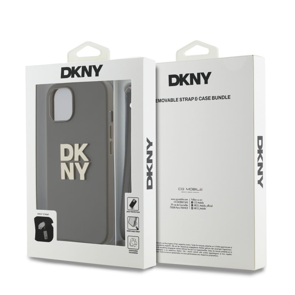 Zadní Kryt DKNY PU Leather Stack Logo Wrist Strap pro iPhone 13 Green - náhled 5