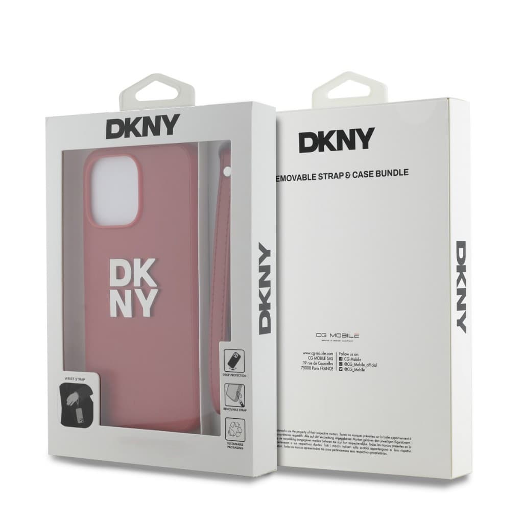 Zadní Kryt DKNY PU Leather Stack Logo Wrist Strap na iPhone 15 Pro Pink - náhled 5