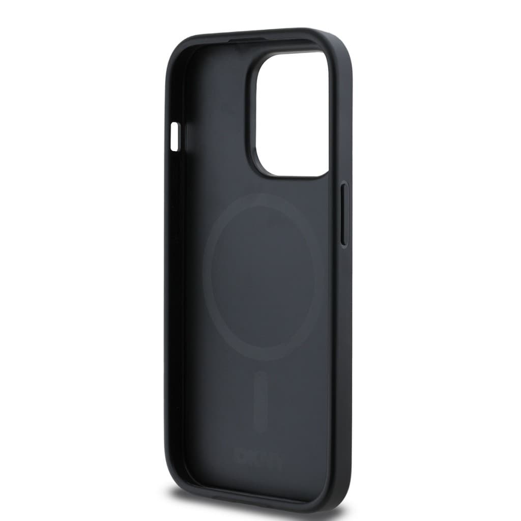 Zadní Kryt DKNY PU Leather Silver Metal Logo Magsafe  pro iPhone 14 Pro Max černý - náhled 5