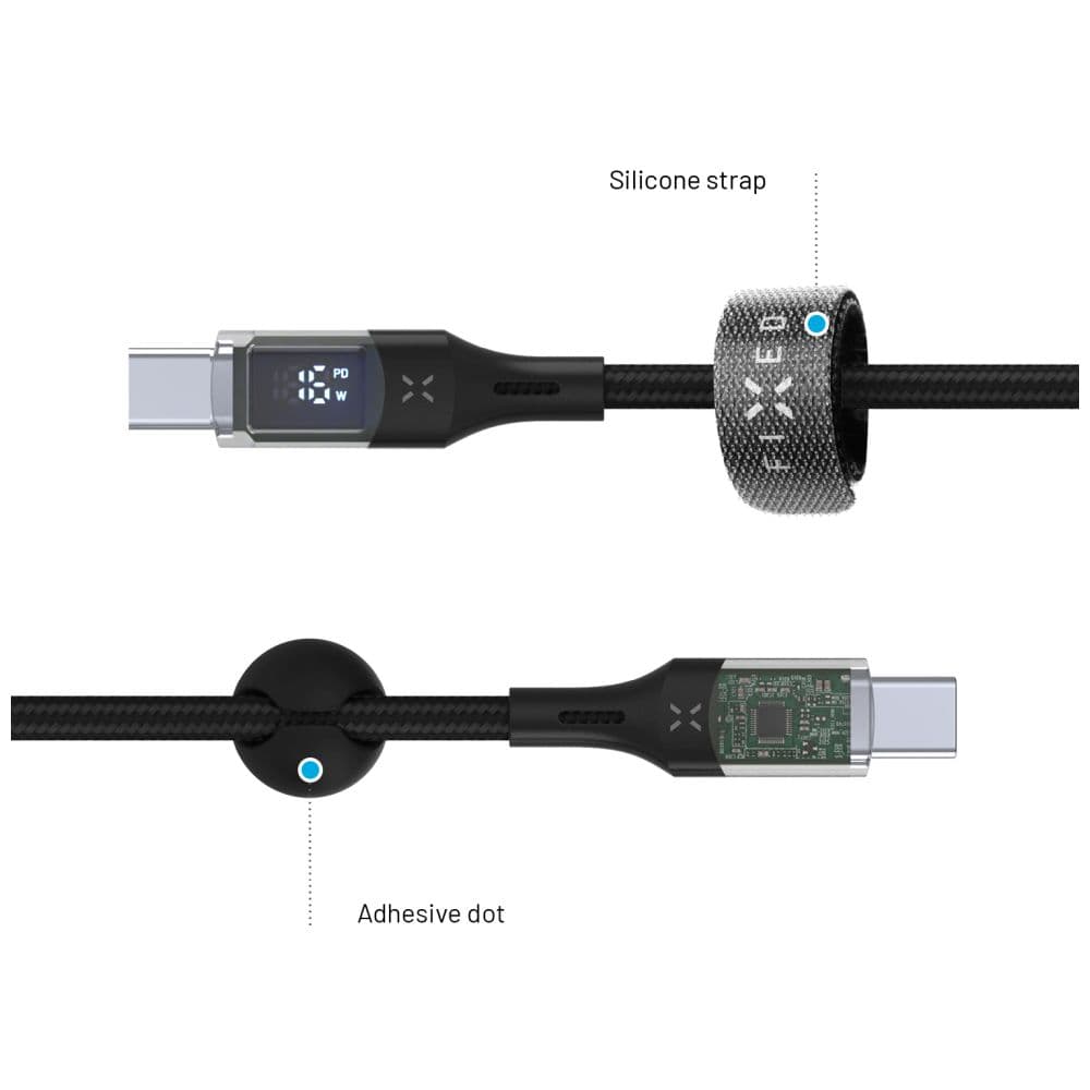 Nabíjecí a datový kabel FIXED s displejem s konektory USB-C/USB-C a podporou PD, 1.2m, USB 2.0, 100W, černý - náhled 5