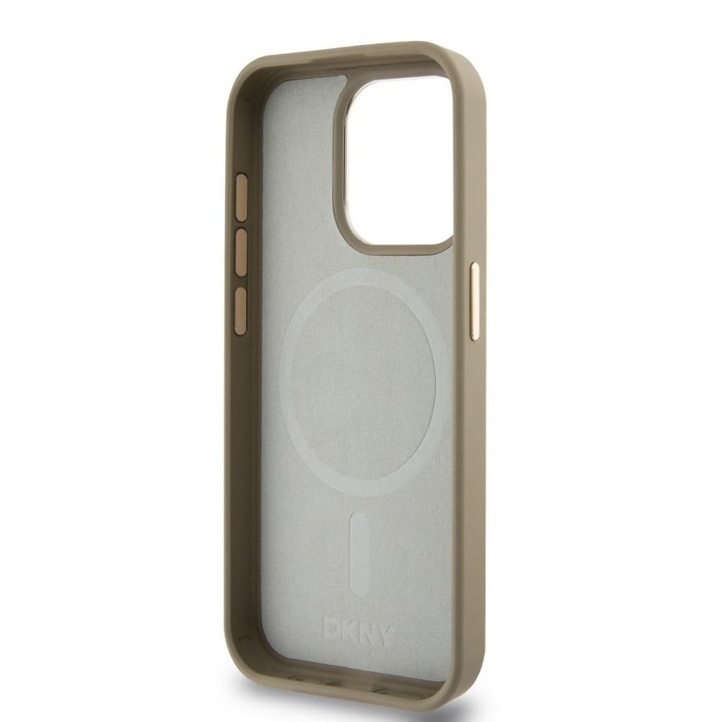 DKNY PU Leather Checkered Pattern Magsafe Zadní Kryt pro iPhone 15 Pro Beige - náhled 5