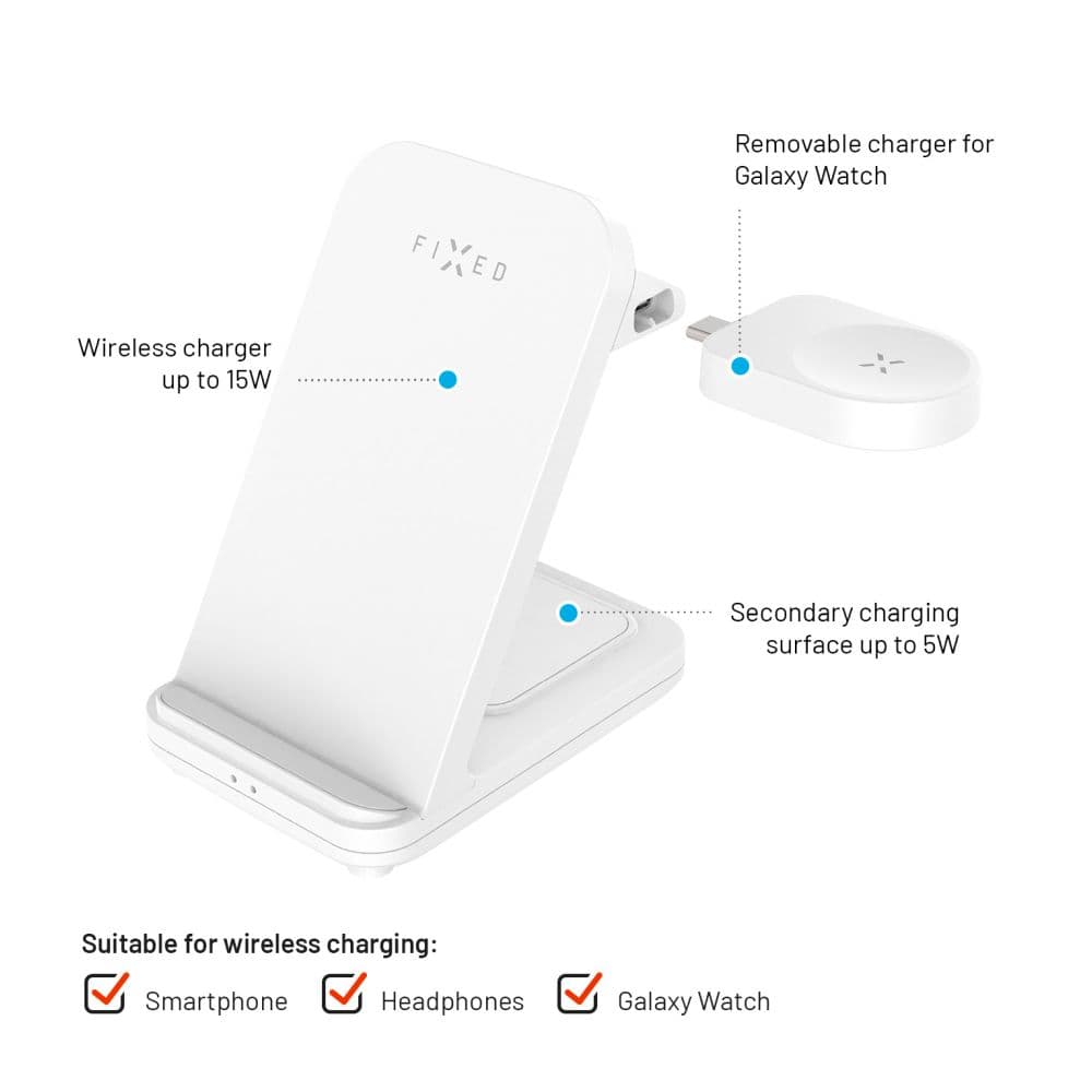 Bezdrátová nabíječka FIXED Powerstation pro Samsung až pro 3 zařízení, 15W+5W+2.5W, bílá - náhled 5