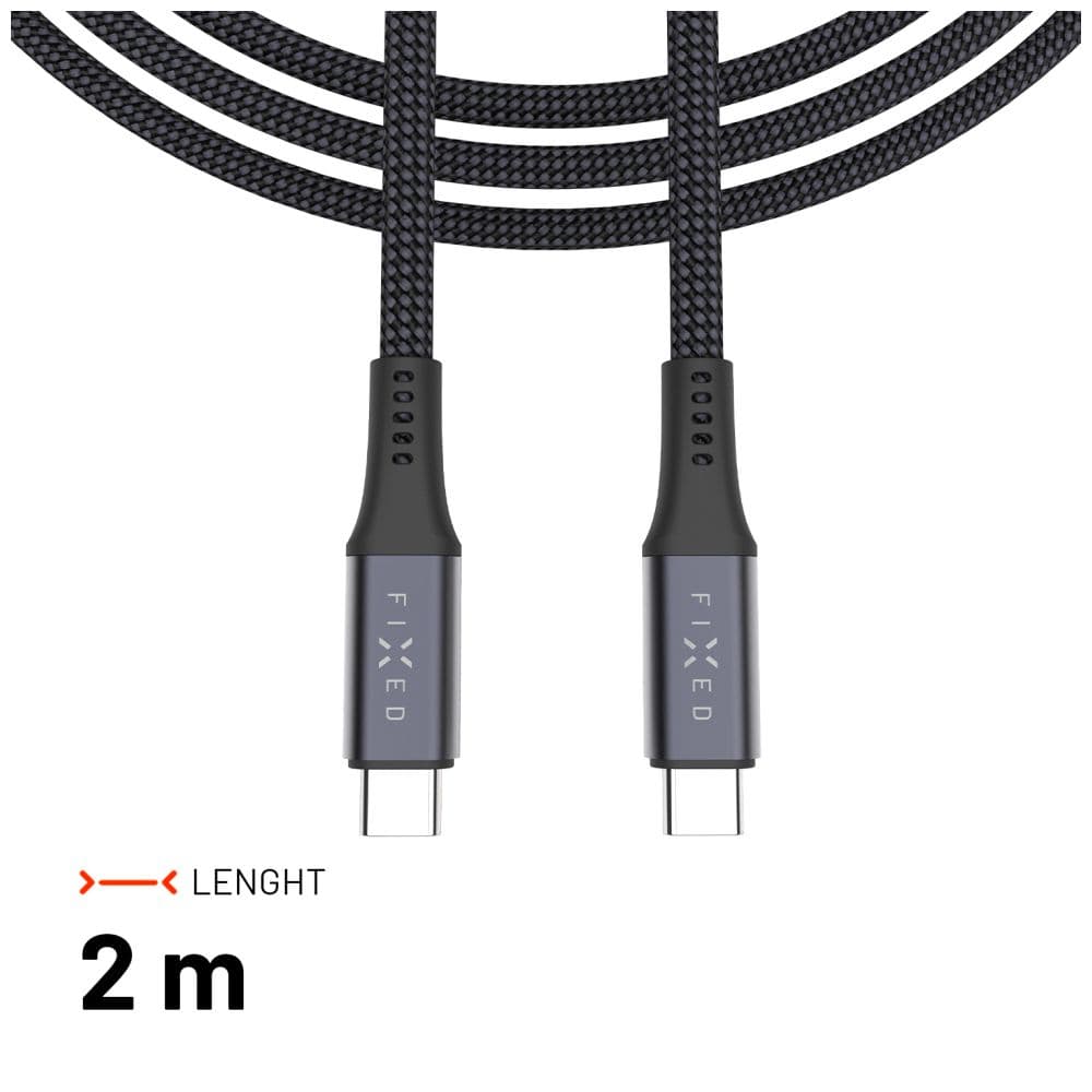 Dlouhý nabíjecí a datový opletený kabel FIXED s konektory USB-C/USB-C, PD 3.1, 2 m, USB4gen2 20Gbps, 4K60Hz, 240W, šedý - náhled 5