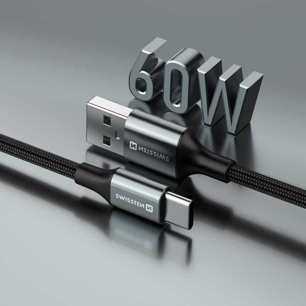 Datový kabel Swissten Textile II USB-A - USB-C 1,5 m černý - náhled 5