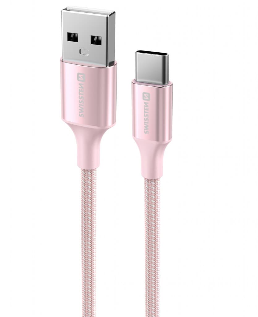 Datový kabel Swissten Textile II USB-A - USB-C 1,5 m růžový - náhled 5