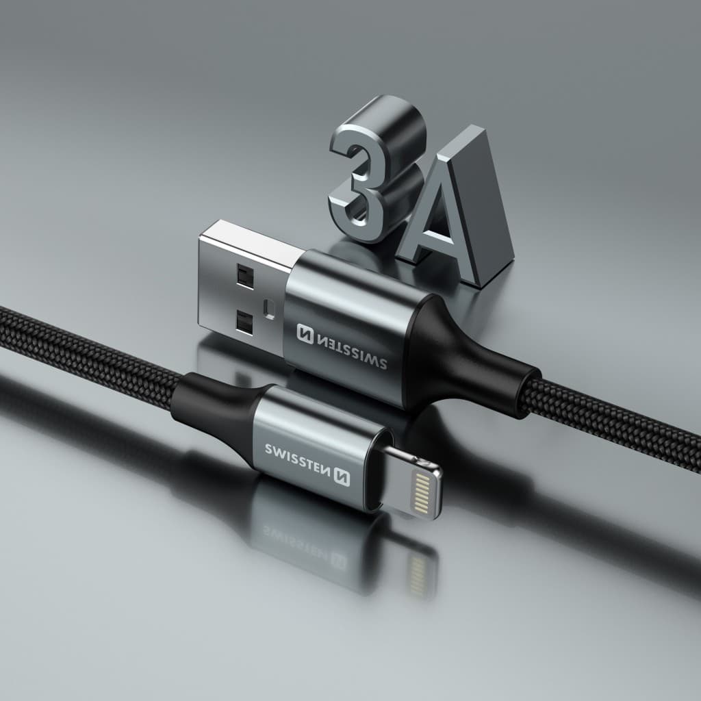 Datový kabel Swissten Textile II USB-A - Lightning 1,5 m černý - náhled 5