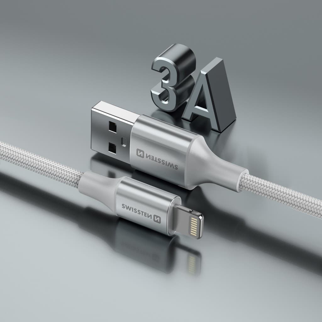 Datový kabel Swissten Textile II USB-A - Lightning 1,5 m bílý - náhled 5