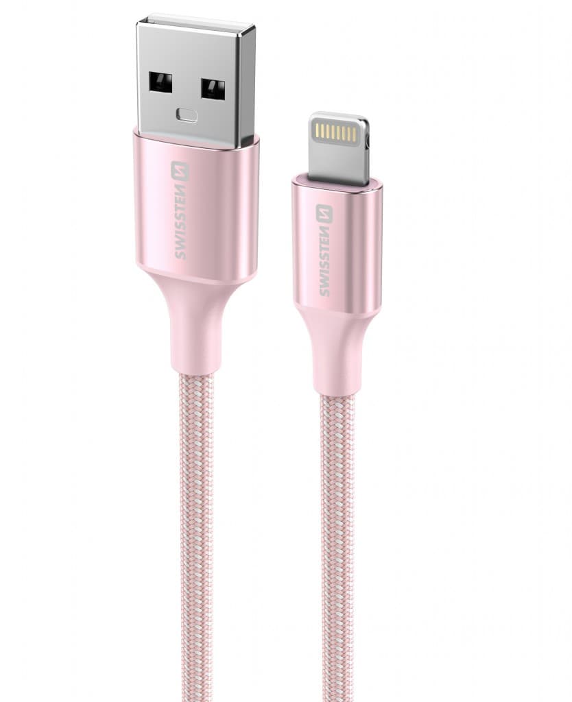 Datový kabel Swissten Textile II USB-A - lightning 1,5 m růžový - náhled 5