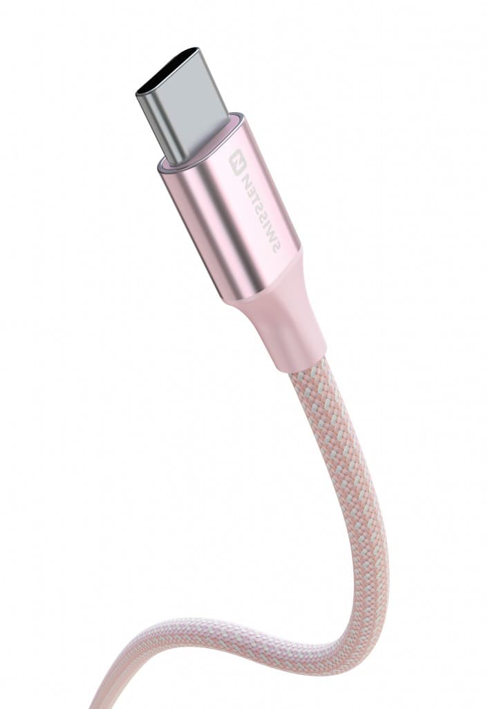 Datový kabel Swissten Textile II USB-C - USB-C 1,5 m růžový - náhled 5