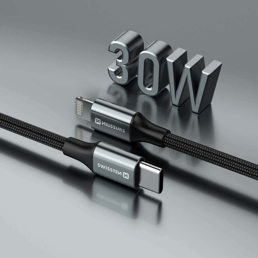 Datový kabel Swissten Textile II USB-C - Lightning 1,5 m černý - náhled 5