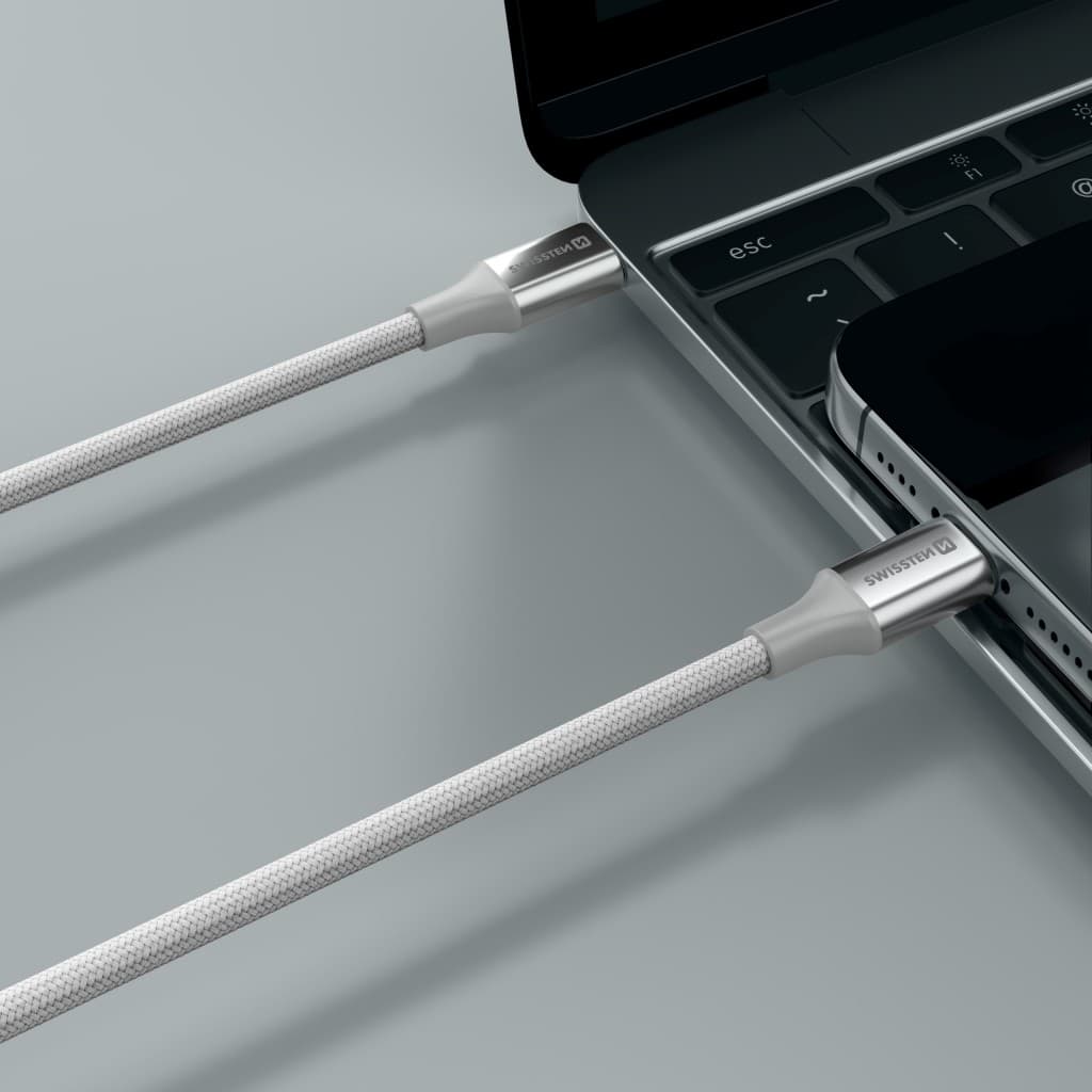 Datový kabel Swissten Textile II USB-C - Lightning 1,5 m bílý - náhled 5