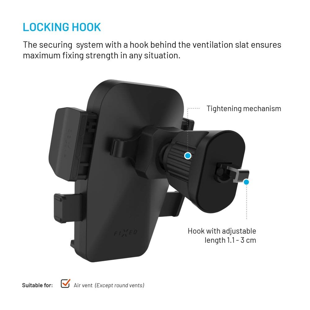 Univerzální držák do auta FIXED Iconiq Lock s úchytem do ventilační mřížky, černý - náhled 5