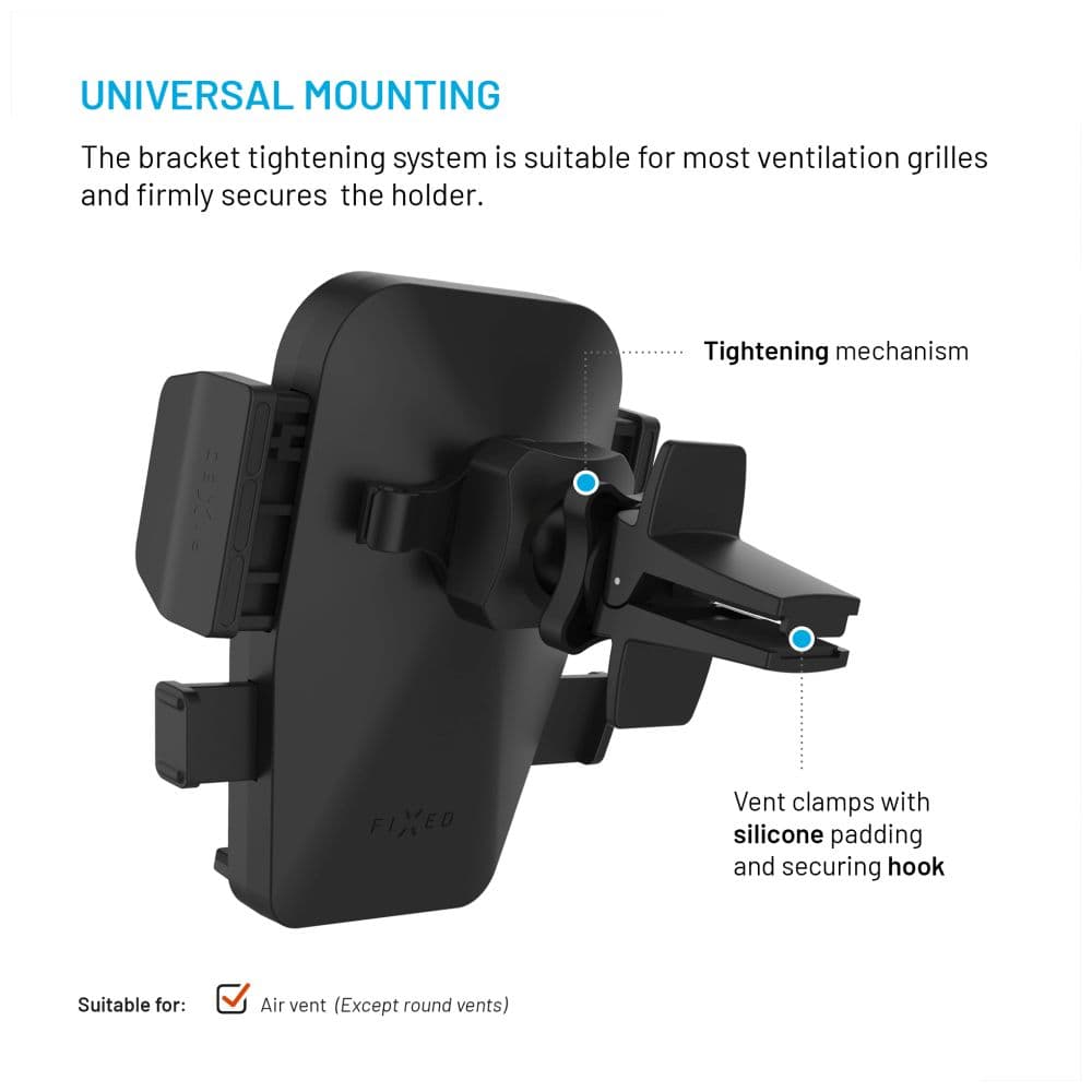 Univerzální držák do auta FIXED Iconiq Vent s úchytem na ventilační mřížku, černý - náhled 5