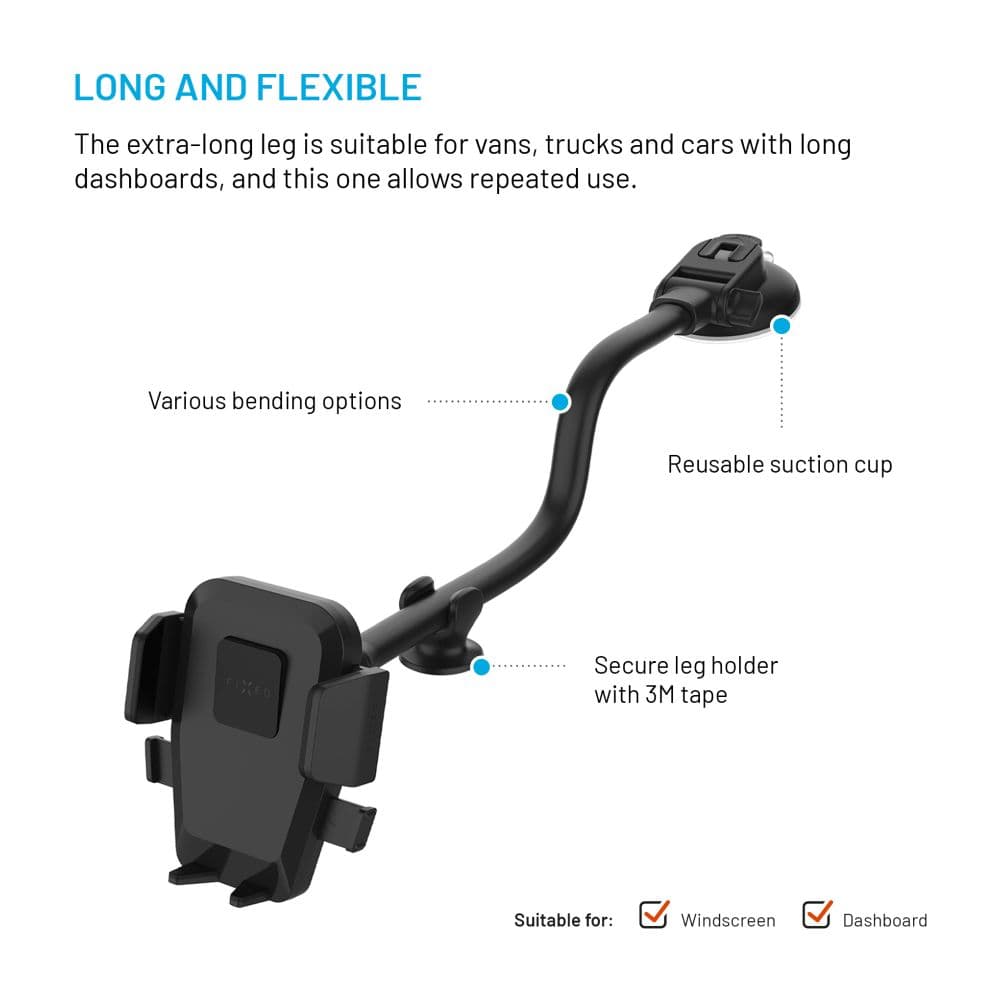 Univerzální držák do auta FIXED Iconiq Flex XL na sklo-palubní desku, černý - náhled 5