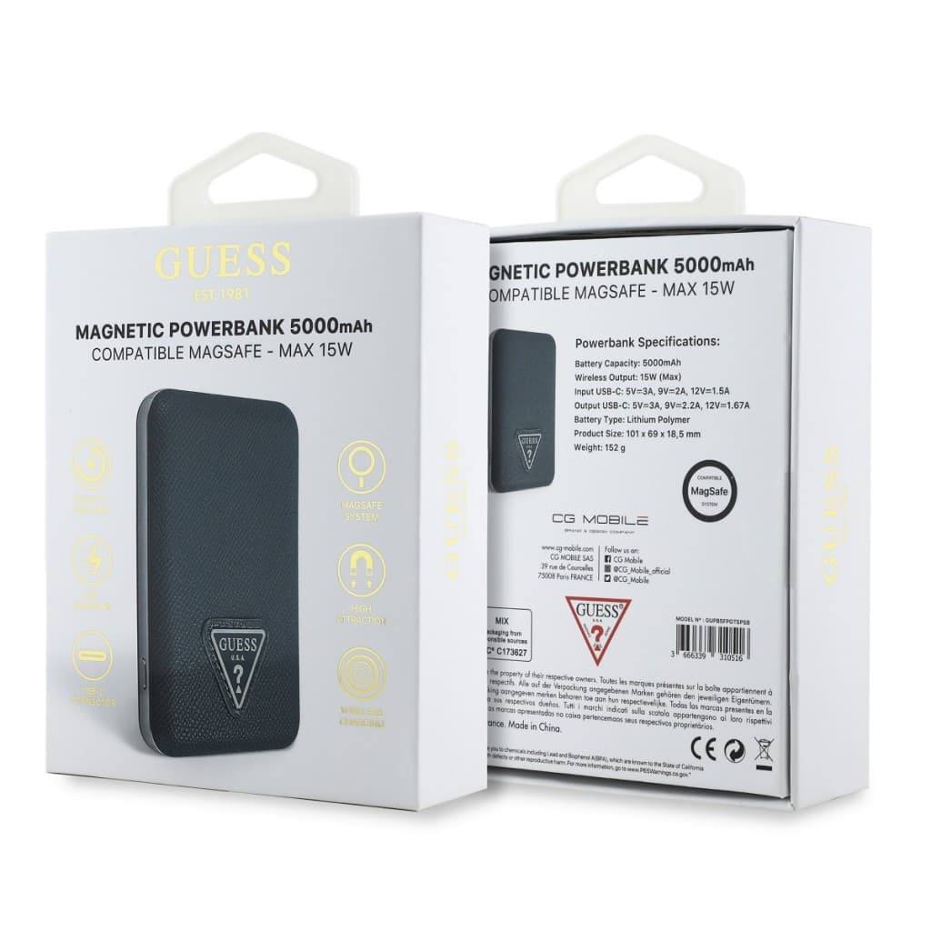 Powerbanka Guess PU Grained Triangle Logo MagSafe 5000mAh Blue - náhled 5
