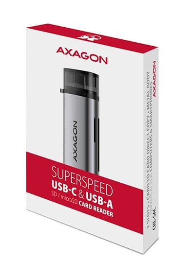 Čtečka paměťových karet AXAGON CRE-SAC USB-C a USB-A šedá 128050 - náhled 2