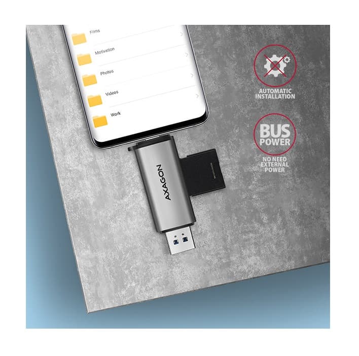 Čtečka paměťových karet AXAGON CRE-SAC USB-C a USB-A šedá 128050 - náhled 3