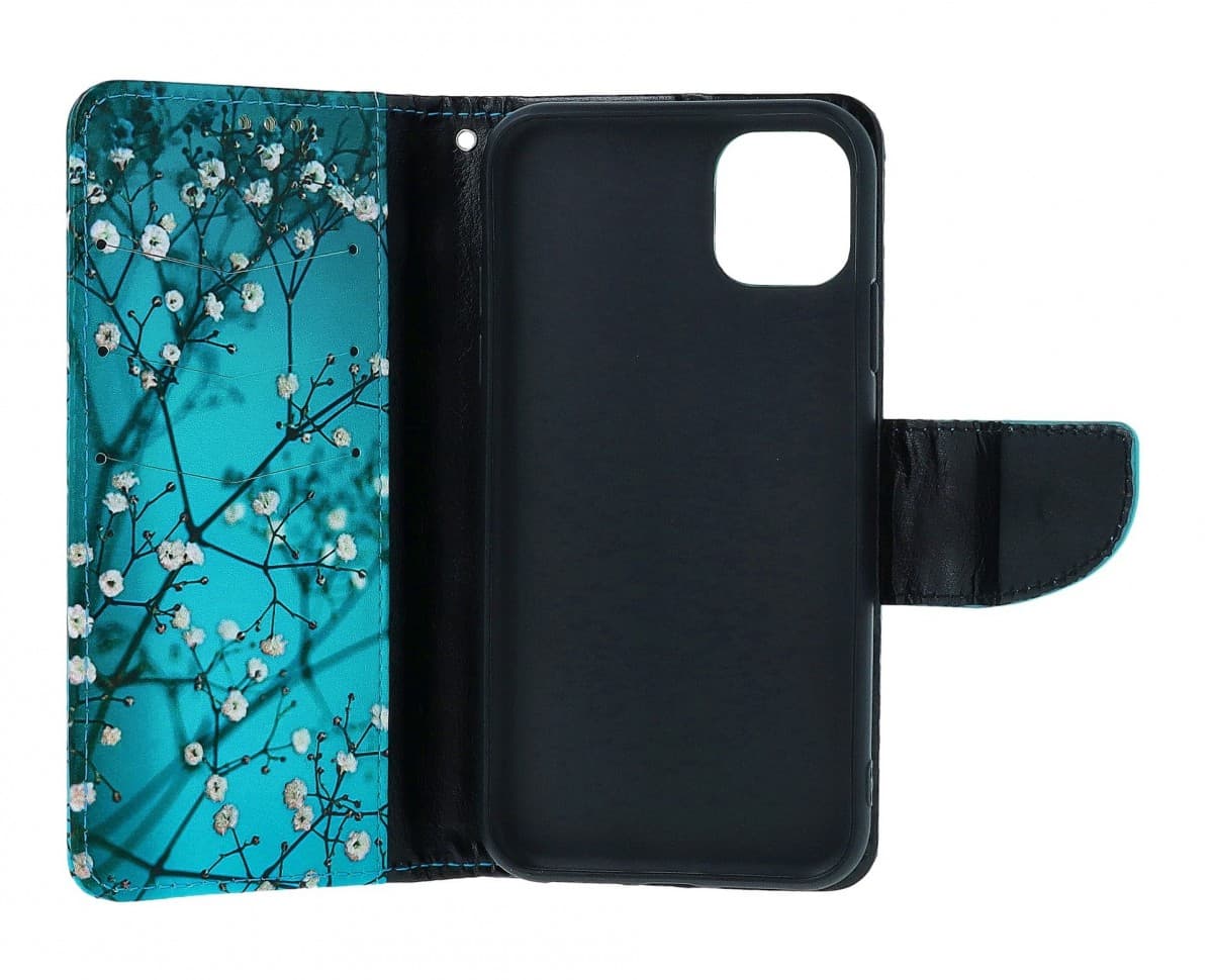 Pouzdro TopQ iPhone 11 knížkové Modré s květy 49777 - náhled 3