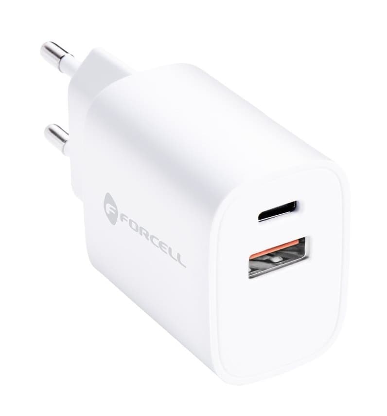 Cestovní adaptér Forcell s funkcí rychlonabíjení Dual 30W bílý 97723 - náhled 2