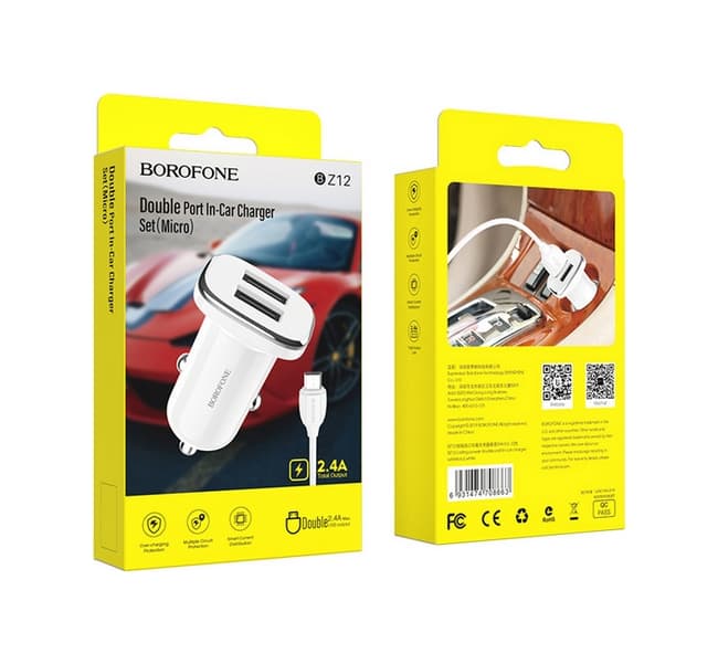Nabíječka do auta Borofone BZ12 micro USB 2.4A Dual bílá 76689 - náhled 4