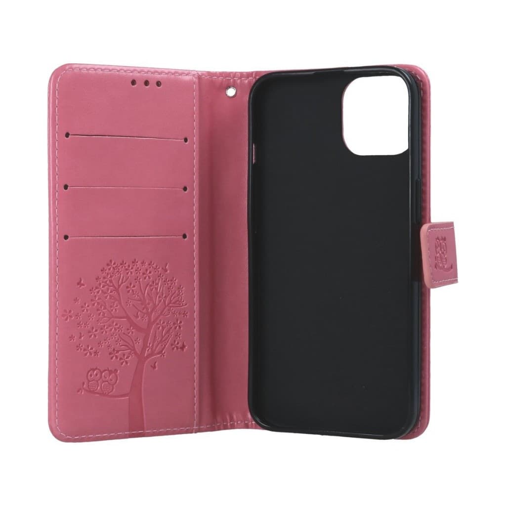 Pouzdro TopQ iPhone 13 knížkové Růžový strom sovičky 66369 - náhled 3