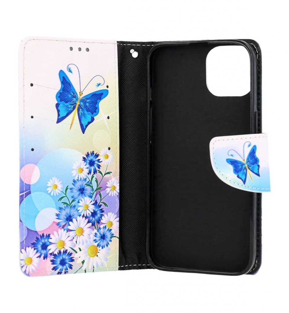 Pouzdro TopQ iPhone 13 knížkové Bílé s motýlkem 66322 - náhled 3
