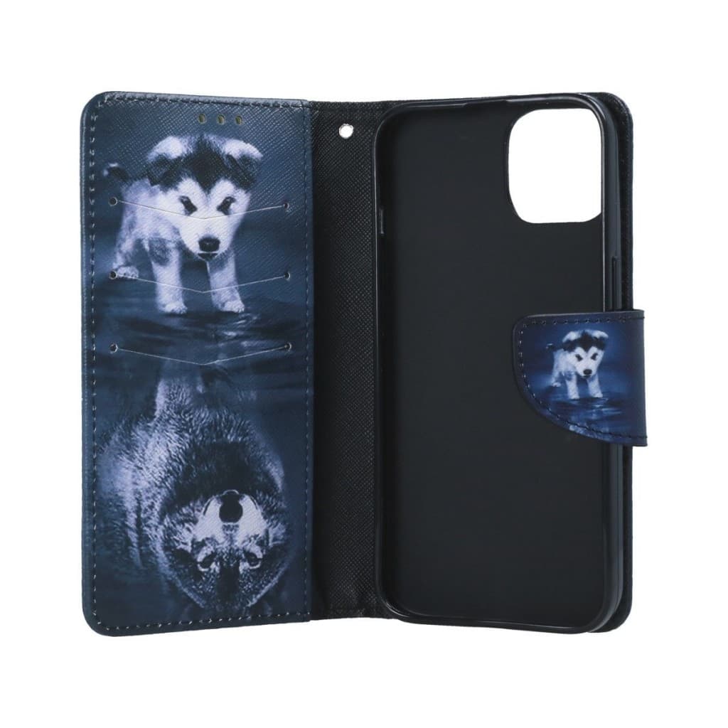 Pouzdro TopQ iPhone 13 knížkové Odraz vlka 66345 - náhled 3
