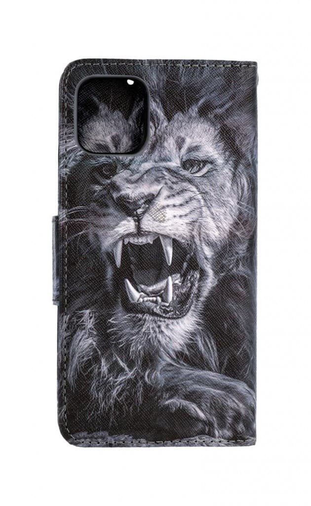 Pouzdro TopQ iPhone 11 knížkové Černobílý lev 63788 - náhled 2