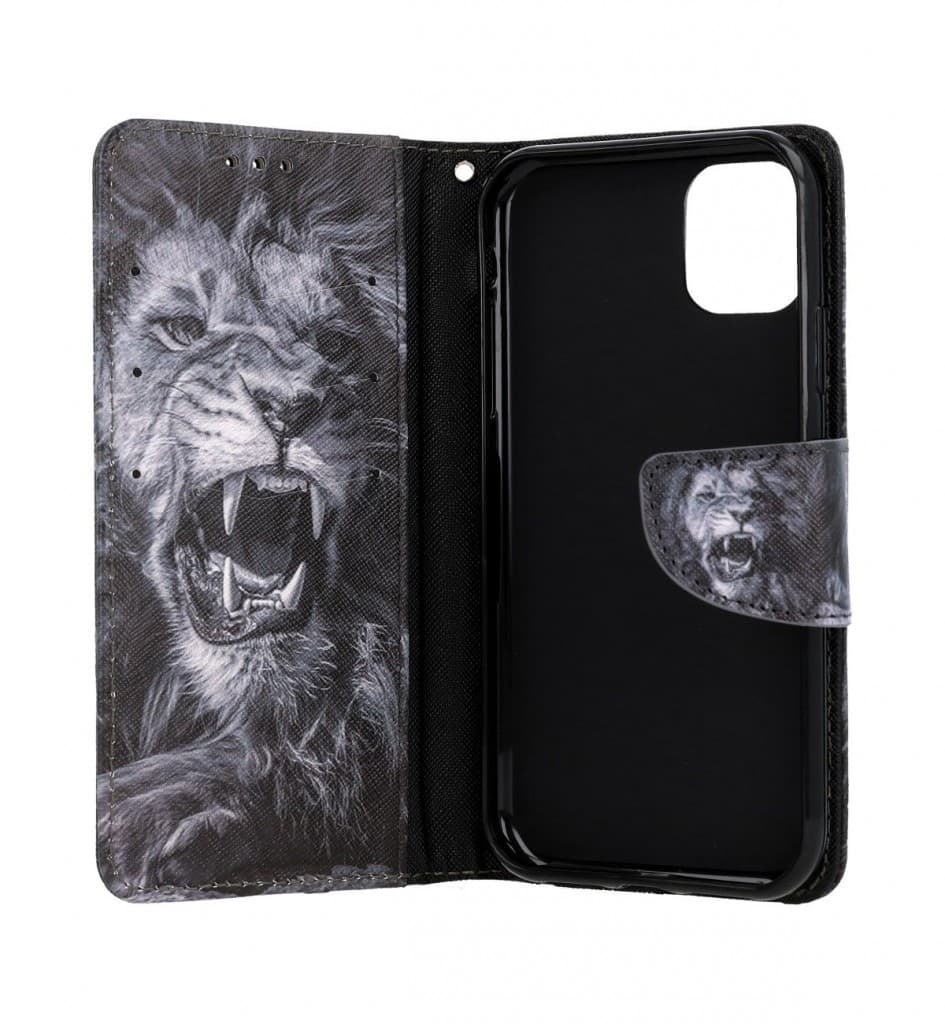Pouzdro TopQ iPhone 11 knížkové Černobílý lev 63788 - náhled 3