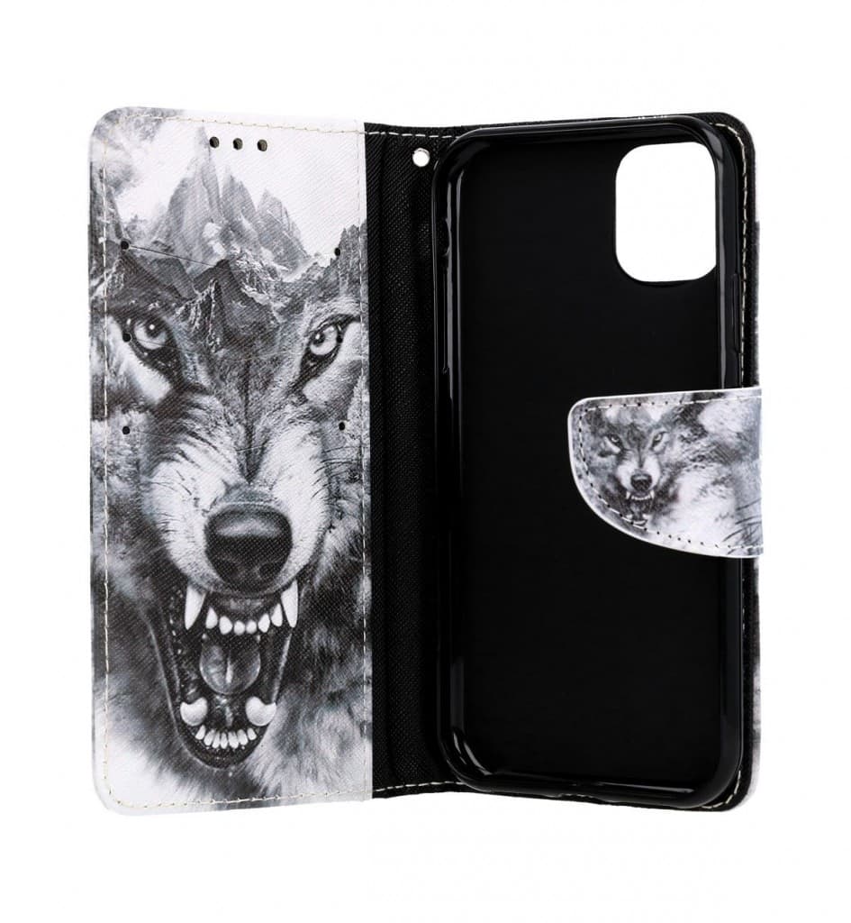 Pouzdro TopQ iPhone 11 knížkové Černobílý vlk 63795 - náhled 3