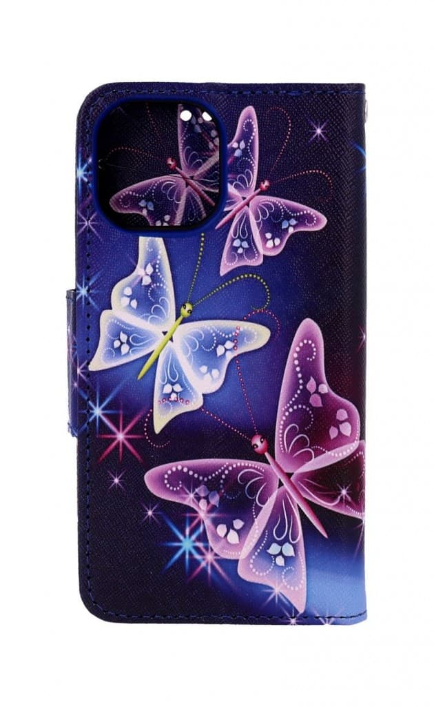 Pouzdro TopQ iPhone 13 mini knížkové Modré s motýlky 66415 - náhled 2