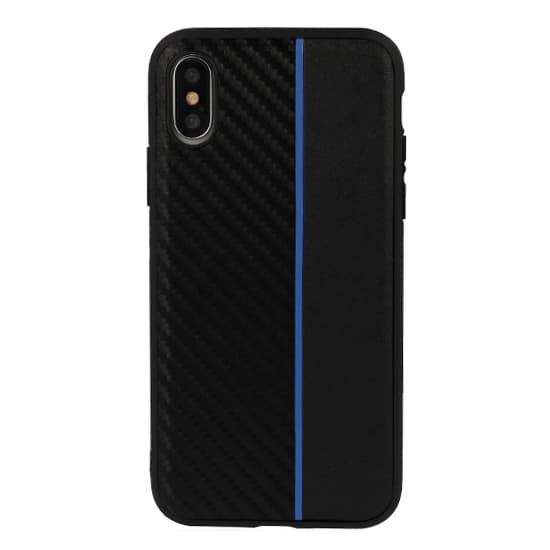 Pouzdro MOTO CARBON pro Samsung Galaxy A6 Plus 2018 černé s modrým pruhem - náhled 1