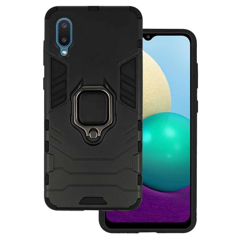 Ultra odolný zadní kryt pro Samsung Galaxy A02 černý s prstenem - náhled 1