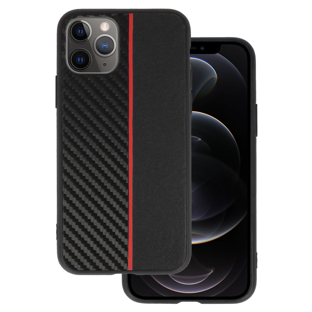 Kryt Tel Protect CARBON pro iPhone 11 Pro černý s červeným pruhem - náhled 1