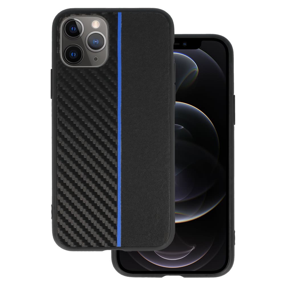 Tel Protect CARBON pouzdro pro iPhone 11 Pro černé s modrým pruhem - náhled 1