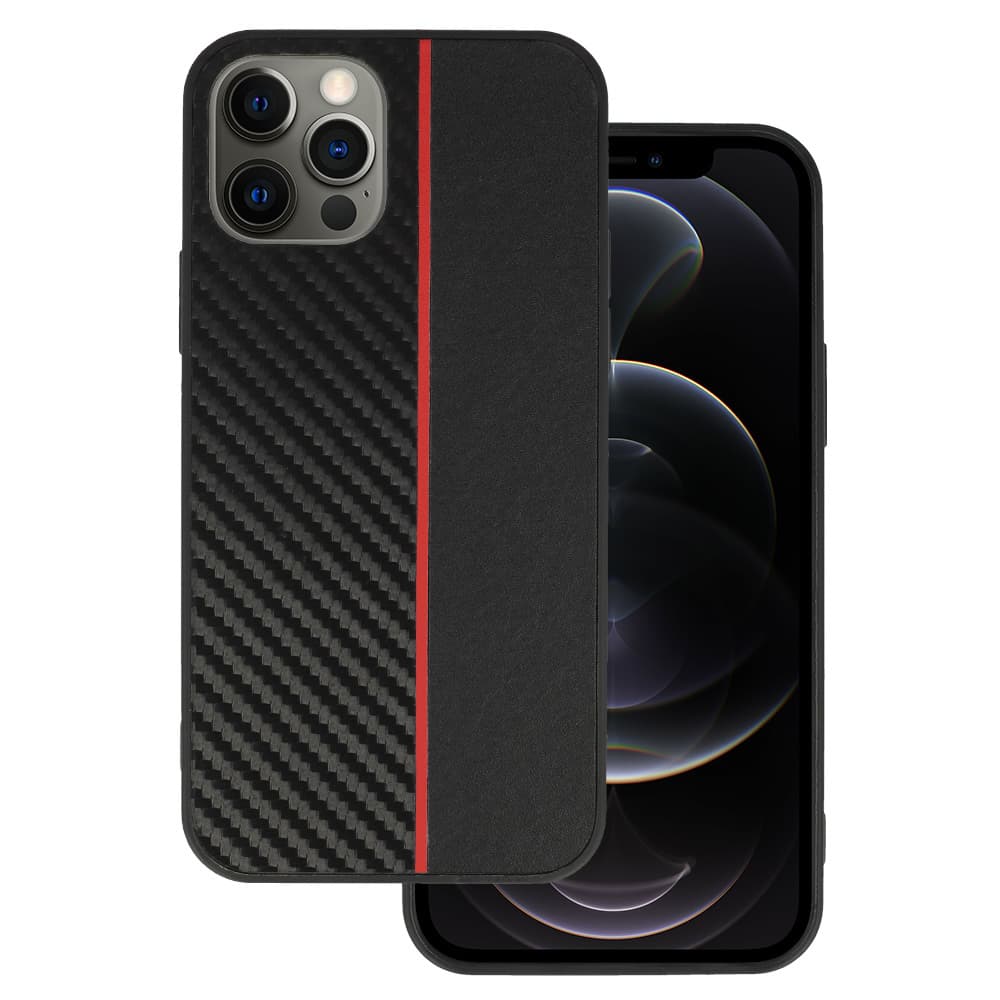 Tel Protect CARBON pouzdro pro iPhone 12 Pro Max black s červeným pruhem - náhled 1