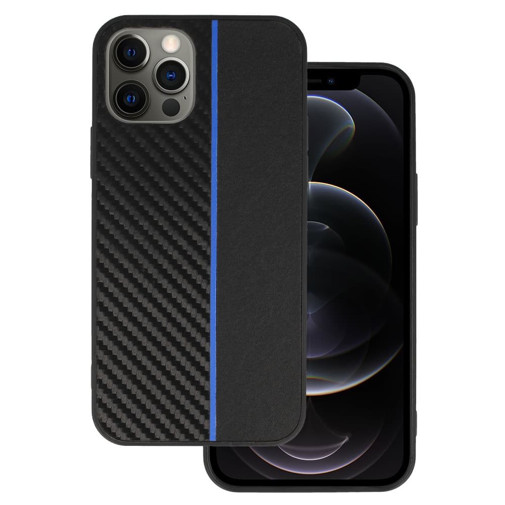 Tel Protect CARBON pouzdro pro iPhone 12 Pro Max black s modrým pruhem - náhled 1