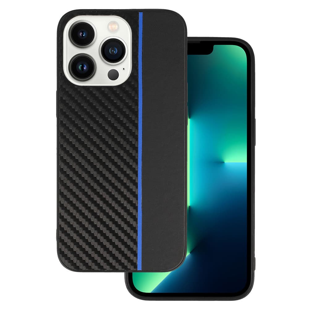 Tel Protect CARBON pouzdro pro iPhone 13 Pro černé s modrým pruhem - náhled 1