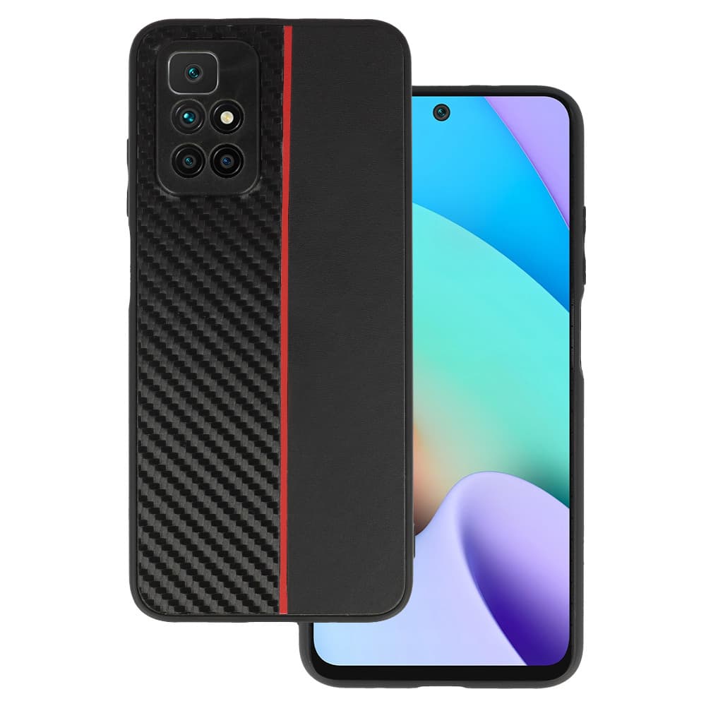 Kryt Tel Protect CARBON pro Xiaomi Redmi 10 černý s červeným pruhem - náhled 1
