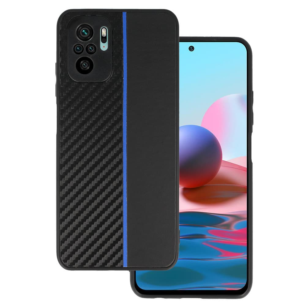 Tel Protect CARBON pouzdro pro Xiaomi Redmi Note 10/Note 10S/Poco M5S černé s modrým pruhem - náhled 1