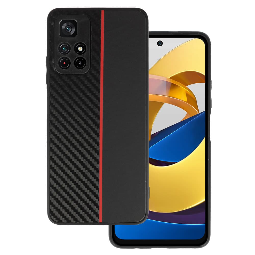 Tel Protect CARBON pouzdro pro Xiaomi Redmi Note 11 5G/Note 11S 5G/Poco M4 Pro 5G black s červeným pruhem - náhled 1