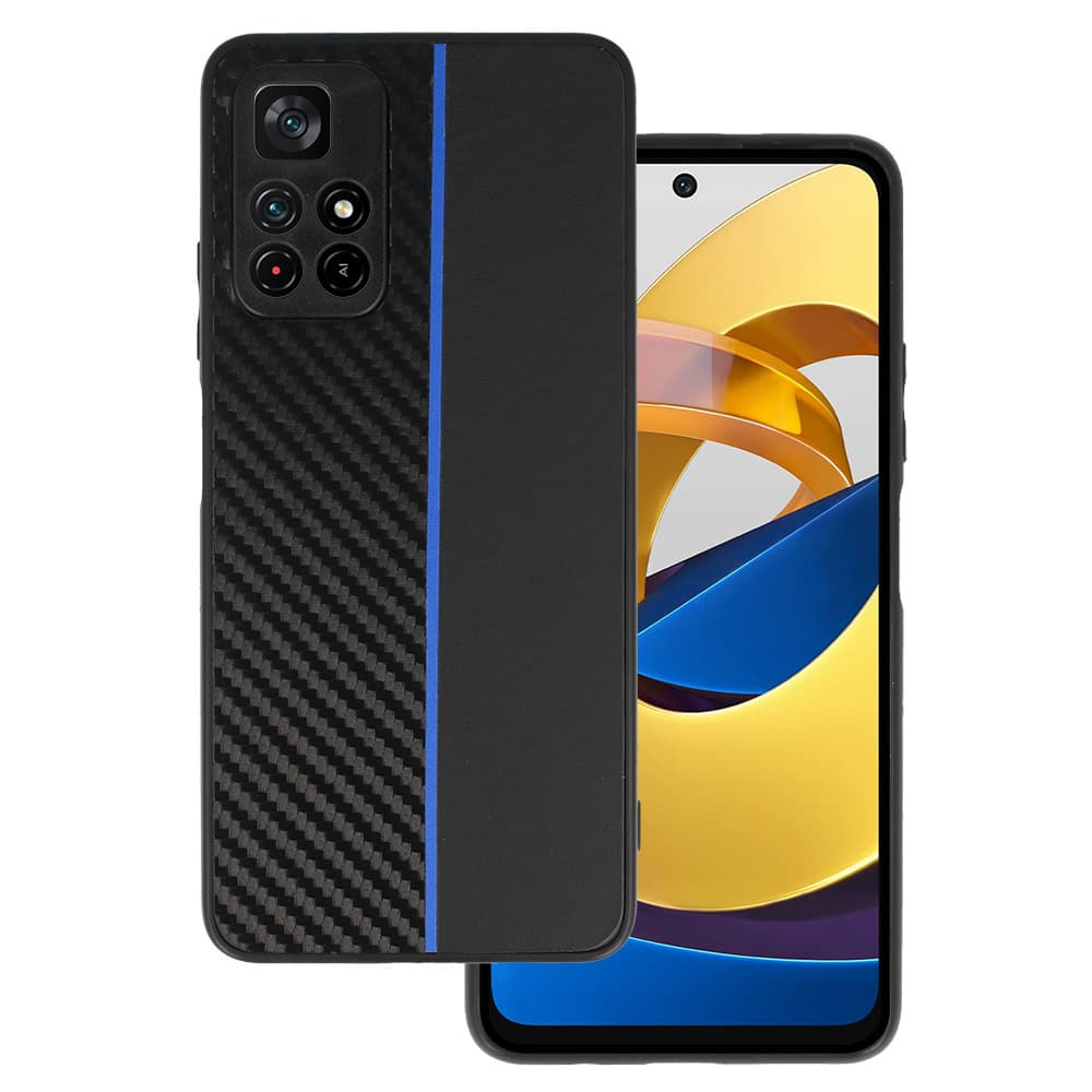Tel Protect CARBON pouzdro pro Xiaomi Redmi Note 11 5G/Note 11S 5G/Poco M4 Pro 5G black s modrým pruhem - náhled 1