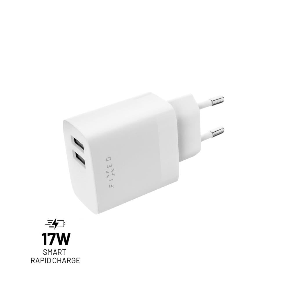 Síťová nabíječka FIXED s 2xUSB výstupem, 17W Smart Rapid Charge, bílá - náhled 1