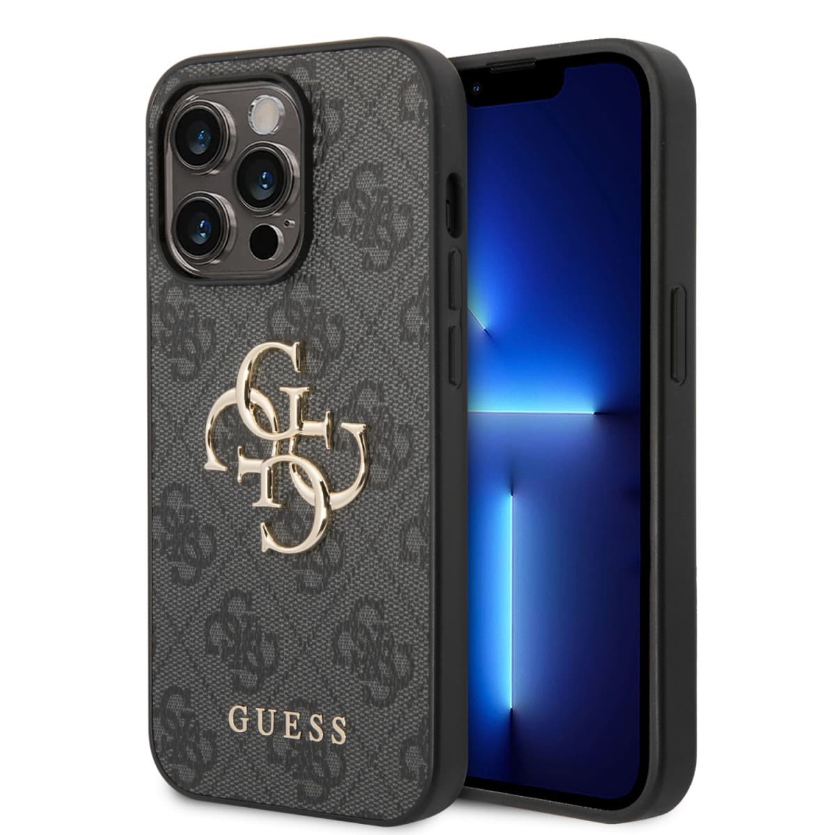 Guess PU 4G Metal Logo Zadní Kryt pro iPhone 15 Pro Grey - náhled 1