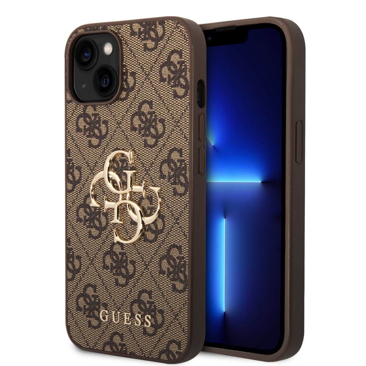 Guess PU 4G Metal Logo Zadní Kryt pro iPhone 15 Brown - náhled 1
