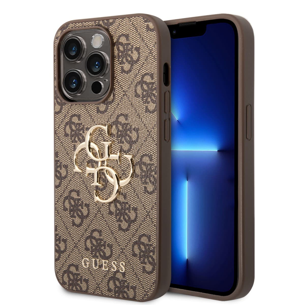 Guess PU 4G Metal Logo Zadní Kryt pro iPhone 15 Pro Brown - náhled 1