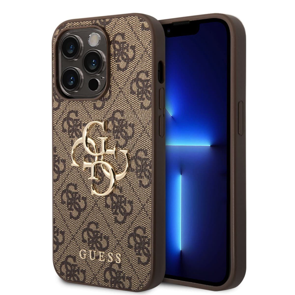 Guess PU 4G Metal Logo Zadní Kryt pro iPhone 15 Pro Max Brown - náhled 1